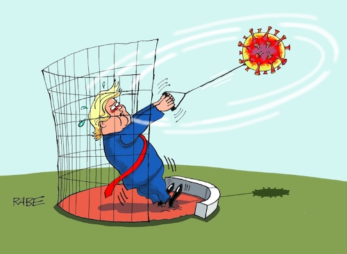 Cartoon: Virenschleuderjan (medium) by RABE tagged trump,usa,president,bolton,literatur,bücher,rabe,ralf,böhme,cartoon,karikatur,pressezeichnung,farbcartoon,tagescartoon,corona,biden,harris,wahlkampf,präsidentschaftswahlen,tv,duell,schlammschlacht,coronavirus,virenschleuder,hammerwerfer,hammerwurf,leichtathletik,quarantäne,trump,usa,president,bolton,literatur,bücher,rabe,ralf,böhme,cartoon,karikatur,pressezeichnung,farbcartoon,tagescartoon,corona,biden,harris,wahlkampf,präsidentschaftswahlen,tv,duell,schlammschlacht,coronavirus,virenschleuder,hammerwerfer,hammerwurf,leichtathletik,quarantäne