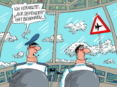 Cartoon: Vorfahrtsregeln (medium) by RABE tagged nato,schutzschild,luftwaffe,luftwaffenübung,kampfjet,ukrainekrieg,rabe,ralf,böhme,cartoon,karikatur,pressezeichnung,farbcartoon,tagescartoon,manöver,flugzeug,passagiermaschine,behinderung,piloten,cockpit,nato,schutzschild,luftwaffe,luftwaffenübung,kampfjet,ukrainekrieg,rabe,ralf,böhme,cartoon,karikatur,pressezeichnung,farbcartoon,tagescartoon,manöver,flugzeug,passagiermaschine,behinderung,piloten,cockpit