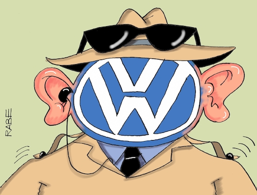 Cartoon: VW Spionage (medium) by RABE tagged vw,volkswagen,autokonzern,abgasskandal,tierversuche,affen,führungswechsel,müller,rabe,ralf,böhme,cartoon,karikatur,pressezeichnung,farbcartoon,tagescartoon,diesel,spionage,mitarbeiter,sicherheitsfirme,zielpersonen,spitzel,nsa,schlapphüte,vw,volkswagen,autokonzern,abgasskandal,tierversuche,affen,führungswechsel,müller,rabe,ralf,böhme,cartoon,karikatur,pressezeichnung,farbcartoon,tagescartoon,diesel,spionage,mitarbeiter,sicherheitsfirme,zielpersonen,spitzel,nsa,schlapphüte