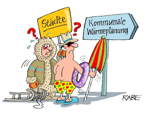 Cartoon: Wärmeplanung (medium) by RABE tagged klima,klimaziele,klimawende,ampel,wissing,streit,umsetzung,rabe,ralf,böhme,cartoon,karikatur,pressezeichnung,farbcartoon,tagescartoon,dürre,klimakatastrophe,wüste,trockenheit,wärme,wärmeplanung,städte,kommunen,heizungsgesetz,wärmepumpen,eskimo,urlauber,schlitte,kälte,schwimmring,sonnenschirm,sonnenhut,wegweiser,klima,klimaziele,klimawende,ampel,wissing,streit,umsetzung,rabe,ralf,böhme,cartoon,karikatur,pressezeichnung,farbcartoon,tagescartoon,dürre,klimakatastrophe,wüste,trockenheit,wärme,wärmeplanung,städte,kommunen,heizungsgesetz,wärmepumpen,eskimo,urlauber,schlitte,kälte,schwimmring,sonnenschirm,sonnenhut,wegweiser