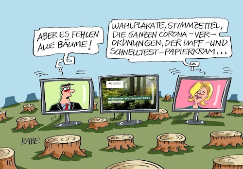 Cartoon: Waldschädling (medium) by RABE tagged wald,waldberich,waldschadensbericht,julia,klöckner,onlingipfel,rabe,ralf,böhme,cartoon,karikatur,pressezeichnung,farbcartoon,tagescartoon,umweltschutz,klimawandel,borkenkäfer,bäume,baumstumpf,monitor,wald,waldberich,waldschadensbericht,julia,klöckner,onlingipfel,rabe,ralf,böhme,cartoon,karikatur,pressezeichnung,farbcartoon,tagescartoon,umweltschutz,klimawandel,borkenkäfer,bäume,baumstumpf,monitor