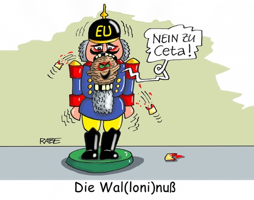 Cartoon: Walnuß (medium) by RABE tagged ceta,freihandelsabkommen,belgien,eu,wallonie,protest,schulz,kanada,rabe,ralf,böhme,cartoon,karikatur,pressezeichnung,farbcartoon,tagescartoon,nuß,walnuß,wallonier,nußknacker,erzgebirge,ceta,freihandelsabkommen,belgien,eu,wallonie,protest,schulz,kanada,rabe,ralf,böhme,cartoon,karikatur,pressezeichnung,farbcartoon,tagescartoon,nuß,walnuß,wallonier,nußknacker,erzgebirge