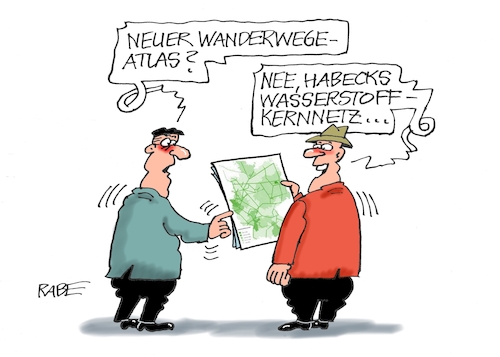 Cartoon: Wanderfüher (medium) by RABE tagged habeck,grüne,wasserstoff,wasserstoffkernnetz,netz,kernnetz,wasserstoffenergie,rabe,ralf,böhme,cartoon,karikatur,pressezeichnung,farbcartoon,tagescartoon,rohr,röhre,tunnel,tunnelblick,licht,ende,wanderkarte,wanderwege,wegenetz,wanderwegenetz,habeck,grüne,wasserstoff,wasserstoffkernnetz,netz,kernnetz,wasserstoffenergie,rabe,ralf,böhme,cartoon,karikatur,pressezeichnung,farbcartoon,tagescartoon,rohr,röhre,tunnel,tunnelblick,licht,ende,wanderkarte,wanderwege,wegenetz,wanderwegenetz