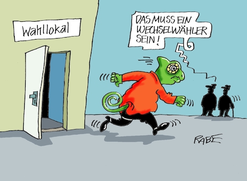 Cartoon: Wechselwähler (medium) by RABE tagged landtagswahl,thüringen,septemper,cdu,afd,mario,voigt,bernd,höcke,tv,duell,fernsehduell,rabe,ralf,böhme,cartoon,karikatur,pressezeichnung,farbcartoon,tagescartoon,sachsen,wechselwähler,chamäleon,landtagswahl,thüringen,septemper,cdu,afd,mario,voigt,bernd,höcke,tv,duell,fernsehduell,rabe,ralf,böhme,cartoon,karikatur,pressezeichnung,farbcartoon,tagescartoon,sachsen,wechselwähler,chamäleon