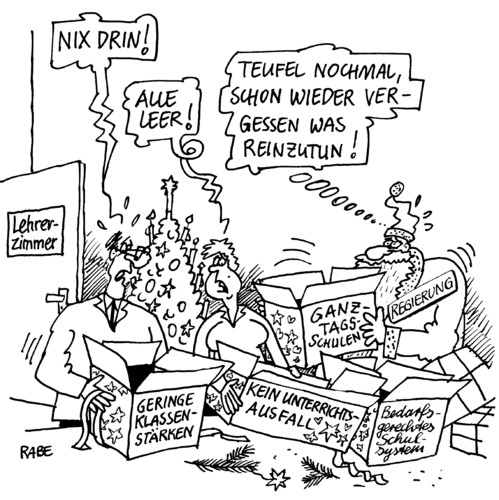 Cartoon: Weihnachten (medium) by RABE tagged lehrerzimmer,weihnachten,weihnachtsmann,geschenke,leer,pleite,lehrer,regierung,gehalt,gehälter,job,arbeit,schule