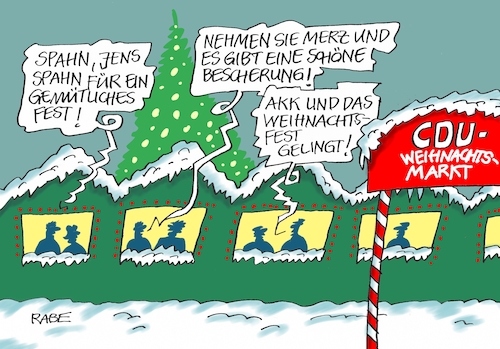 Cartoon: Weihnachtsmärktliches (medium) by RABE tagged akk,spahn,merz,schäuble,altmaier,merkel,parteispitze,cdu,parteitag,rabe,ralf,böhme,cartoon,karikatur,pressezeichnung,farbcartoon,tagescartoon,zentrale,dammbruch,spitzenkandidat,weihnachten,weihnachtsmarkt,weihnachtsfest,akk,spahn,merz,schäuble,altmaier,merkel,parteispitze,cdu,parteitag,rabe,ralf,böhme,cartoon,karikatur,pressezeichnung,farbcartoon,tagescartoon,zentrale,dammbruch,spitzenkandidat,weihnachten,weihnachtsmarkt,weihnachtsfest