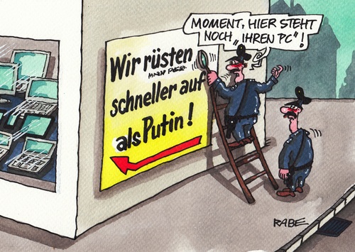 Cartoon: Werbeslogan (medium) by RABE tagged putin,moskau,krim,ukraine,ukrainekrise,russland,sanktionen,soldaten,rabe,rechner,ralf,böhme,cartoon,karikatur,pressezeichnung,farbcartoon,wirtschaftssanktionen,aufrüstung,umrüstung,pc,computer,internet,bertiebssystem,windows,xp,viesta,user,polizei,plakat,werbplakat,aussenwerbung,computershop,computerhändler,putin,moskau,krim,ukraine,ukrainekrise,russland,sanktionen,soldaten,rabe,rechner,ralf,böhme,cartoon,karikatur,pressezeichnung,farbcartoon,wirtschaftssanktionen,aufrüstung,umrüstung,pc,computer,internet,bertiebssystem,windows,xp,viesta,user,polizei,plakat,werbplakat,aussenwerbung,computershop,computerhändler