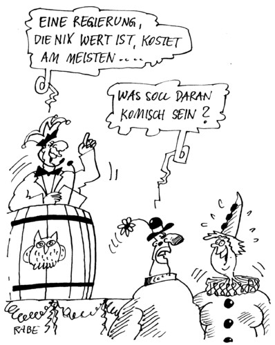 Cartoon: Wertlose Regierung (medium) by RABE tagged bundesregierung,kanzlerin,regierungsarbeit,wert,geld,euro,gesetze,beschlüsse,bürgerfreundlichkeit,karneval,fasching,bütt,büttenredner,helau,narren,narrenkappe,pappnasen,konfetti,luftschlangen,luftballone,mann,frau,mikrofon,masken,clown,bundesregierung,kanzlerin,regierungsarbeit,wert,geld,gesetze,beschlüsse,bürgerfreundlichkeit,karneval,fasching,narren,konfetti,luftschlangen