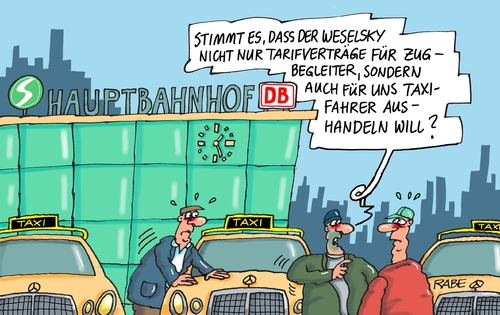 Cartoon: Weselsky (medium) by RABE tagged weselsky,dgl,gewerkschaften,lokfüherer,streik,db,verhandlungen,zugausfälle,bahnstreik,güterverkehr,personenverkehr,reisend,zugpersonal,rabe,ralf,böhme,cartoon,karikatur,pressezeichnung,farbcartoon,tagescartoon,bahnhof,bahnhofsvorplatz,taxi,taxifahrer,tarifverhandlungen,tarifgespräche,bahnkunden,weselsky,dgl,gewerkschaften,lokfüherer,streik,db,verhandlungen,zugausfälle,bahnstreik,güterverkehr,personenverkehr,reisend,zugpersonal,rabe,ralf,böhme,cartoon,karikatur,pressezeichnung,farbcartoon,tagescartoon,bahnhof,bahnhofsvorplatz,taxi,taxifahrer,tarifverhandlungen,tarifgespräche,bahnkunden