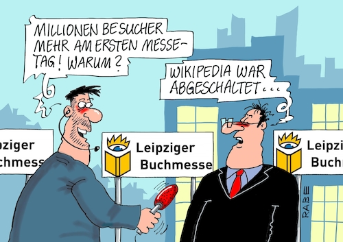 Cartoon: Wikipedia abgeschaltet II (medium) by RABE tagged buchmesse,leipzig,besucherzahlen,millionen,messehallen,messetag,messebesucher,rabe,ralf,böhme,cartoon,karikatur,pressezeichnung,farbcartoon,tagescartoon,bücher,lexikon,lexiken,wikipedia,online,offline,abschaltung,urheber,urheberrecht,suchdienst,nachschlagewerke,buchmesse,leipzig,besucherzahlen,millionen,messehallen,messetag,messebesucher,rabe,ralf,böhme,cartoon,karikatur,pressezeichnung,farbcartoon,tagescartoon,bücher,lexikon,lexiken,wikipedia,online,offline,abschaltung,urheber,urheberrecht,suchdienst,nachschlagewerke