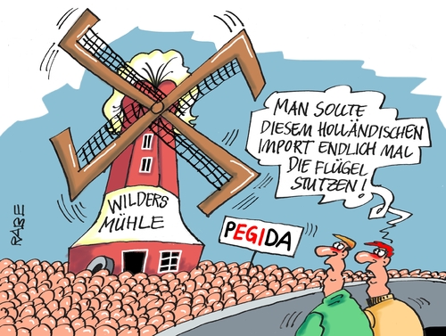 Cartoon: Wilders (medium) by RABE tagged pegida,dresden,antiislamisten,ant,islamisten,wilders,holland,rechtspopulist,demo,ausländerfeindlichtlichkeit,flüchtlinge,flüchtlingspolitik,rabe,ralf,böhme,cartoon,karikatur,pressezeichnung,farbcartoon,tagescartoon,mühle,windmühle,flügel,montagsspaziergang,innenstatd,gegendemonstration,linke,pegida,dresden,antiislamisten,ant,islamisten,wilders,holland,rechtspopulist,demo,ausländerfeindlichtlichkeit,flüchtlinge,flüchtlingspolitik,rabe,ralf,böhme,cartoon,karikatur,pressezeichnung,farbcartoon,tagescartoon,mühle,windmühle,flügel,montagsspaziergang,innenstatd,gegendemonstration,linke