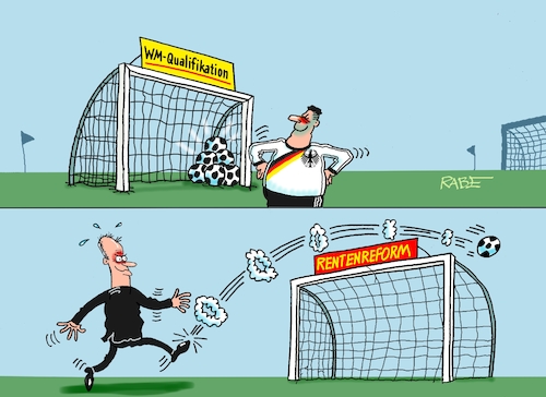 Cartoon: WM Qualifikation (medium) by RABE tagged merz,union,kanzler,fritze,koalition,spd,klingbeil,bundesregierung,rabe,ralf,böhme,cartoon,karikatur,pressezeichnung,farbcartoon,tagescartoon,trump,putin,krisen,tv,nachrichten,waschmaschine,rente,rentenpaket,rentenreform,scheitern,junge,protest,widerspruch,bas,fußball,qualifikation,wm,tor,fehlschuß,sportspielfeld,deutschland,merz,union,kanzler,fritze,koalition,spd,klingbeil,bundesregierung,rabe,ralf,böhme,cartoon,karikatur,pressezeichnung,farbcartoon,tagescartoon,trump,putin,krisen,tv,nachrichten,waschmaschine,rente,rentenpaket,rentenreform,scheitern,junge,protest,widerspruch,bas,fußball,qualifikation,wm,tor,fehlschuß,sportspielfeld,deutschland