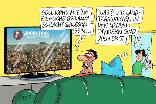 Cartoon: Woodstock (medium) by RABE tagged landtagswahlen,neue,länder,ministerpräsidenten,sachsen,sachsenanhalt,thüringen,ramelow,rot,grün,linke,grüne,spd,cdu,mohring,rabe,ralf,böhme,cartoon,karikatur,pressezeichnung,farbcartoon,tagescartoon,woodstock,flower,power,rock,pop,beat,ccr,schlamm,schlammschlacht,jimi,hendrix,who,konzert,open,air,usa,love,peace,landtagswahlen,neue,länder,ministerpräsidenten,sachsen,sachsenanhalt,thüringen,ramelow,rot,grün,linke,grüne,spd,cdu,mohring,rabe,ralf,böhme,cartoon,karikatur,pressezeichnung,farbcartoon,tagescartoon,woodstock,flower,power,rock,pop,beat,ccr,schlamm,schlammschlacht,jimi,hendrix,who,konzert,open,air,usa,love,peace