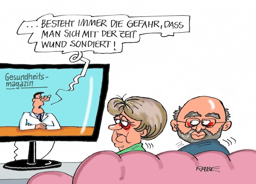 Cartoon: Wundgescheuertes (medium) by RABE tagged grüne,jamaika,sondierungsgespräche,regierungsbildung,amtshandlung,rabe,ralf,böhme,cartoon,karikatur,pressezeichnung,farbcartoon,tagescartoon,koalitionsgespräche,sondierungsrunde,schulz,spd,groko,merkel,kanzlerin,union,neuwahlen,minderheitsregierung,gesundheitsmagazin,arzt,tv,wund,wunde,wundliegen,grüne,jamaika,sondierungsgespräche,regierungsbildung,amtshandlung,rabe,ralf,böhme,cartoon,karikatur,pressezeichnung,farbcartoon,tagescartoon,koalitionsgespräche,sondierungsrunde,schulz,spd,groko,merkel,kanzlerin,union,neuwahlen,minderheitsregierung,gesundheitsmagazin,arzt,tv,wund,wunde,wundliegen