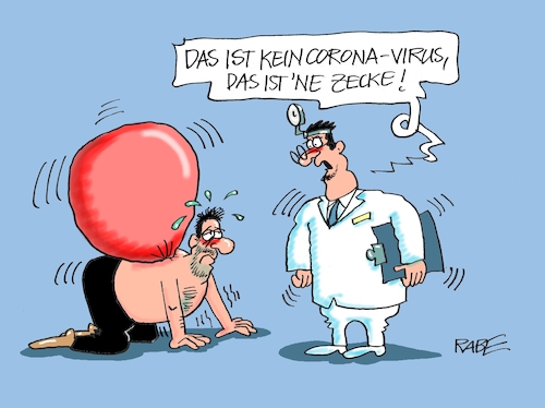 Cartoon: Zeckiges (medium) by RABE tagged virus,corona,pandemie,coronakrise,rabe,ralf,böhme,cartoon,karikatur,pressezeichnung,farbcartoon,tagescartoon,viren,virenschutz,mundschutz,desinfektion,föderal,föderalismus,ländersache,lockerungen,abstand,mindestabstand,maske,zecke,zeckenalarm,insekten,blutsauger,spinnen,schmarotzer,wirt,arzt,patient,virus,corona,pandemie,coronakrise,rabe,ralf,böhme,cartoon,karikatur,pressezeichnung,farbcartoon,tagescartoon,viren,virenschutz,mundschutz,desinfektion,föderal,föderalismus,ländersache,lockerungen,abstand,mindestabstand,maske,zecke,zeckenalarm,insekten,blutsauger,spinnen,schmarotzer,wirt,arzt,patient