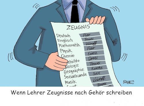 Cartoon: Zeugnis nach Gehör (medium) by RABE tagged schulen,bildungswesen,lehrer,schüler,unterricht,gew,rabe,ralf,böhme,cartoon,karikatur,pressezeichnung,farbcartoon,tagescartoon,smartphone,handy,diktat,schulklasse,streik,zeugnis,zeugnistag,schulnoten,schreiben,benotung,ferien,sommerferien,schulen,bildungswesen,lehrer,schüler,unterricht,gew,rabe,ralf,böhme,cartoon,karikatur,pressezeichnung,farbcartoon,tagescartoon,smartphone,handy,diktat,schulklasse,streik,zeugnis,zeugnistag,schulnoten,schreiben,benotung,ferien,sommerferien