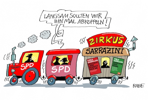 Cartoon: Zirkus Sarrazin (medium) by RABE tagged spd,nahles,umfragewerte,afd,wählergunst,prozent,rabe,ralf,böhme,cartoon,karikatur,pressezeichnung,farbcartoon,tagescartoon,baum,raben,tante,scholz,groko,koalitionsstreit,asylstreit,asylkompromiss,sarrazin,parteiausschluß,parteiverfahren,thilo,zirkus,sarrasani,sarrazini,abkopplung,spd,nahles,umfragewerte,afd,wählergunst,prozent,rabe,ralf,böhme,cartoon,karikatur,pressezeichnung,farbcartoon,tagescartoon,baum,raben,tante,scholz,groko,koalitionsstreit,asylstreit,asylkompromiss,sarrazin,parteiausschluß,parteiverfahren,thilo,zirkus,sarrasani,sarrazini,abkopplung