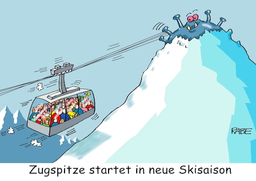 Cartoon: Zugespitztes (medium) by RABE tagged corona,zugspitze,ski,skifahrer,seilbahn,drahtseilbahn,berg,gipfel,schnee,winter,skisaison,corona,zugspitze,ski,skifahrer,seilbahn,drahtseilbahn,berg,gipfel,schnee,winter,skisaison