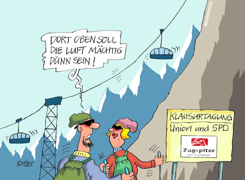 Cartoon: Zuggespitztes (medium) by RABE tagged zugspitze,zugspitzseilbahn,gipfel,zugspitzgipfel,klausur,klausurtagung,groko,union,spd,rabe,ralf,böhme,cartoon,karikatur,pressezeichnung,farbcartoon,tagescartoon,vorhaben,erörterung,regierungsgipfel,fraktionsspitze,zugspitze,zugspitzseilbahn,gipfel,zugspitzgipfel,klausur,klausurtagung,groko,union,spd,rabe,ralf,böhme,cartoon,karikatur,pressezeichnung,farbcartoon,tagescartoon,vorhaben,erörterung,regierungsgipfel,fraktionsspitze