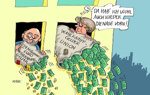 Cartoon: Zum Fenster rausgeworfen (medium) by RABE tagged martin,schulz,spd,wahlkampf,bundestagswahl,beamte,rentenkasse,rabe,ralf,böhme,cartoon,karikatur,pressezeichnung,farbcartoon,tagescartoon,rentner,nahles,gleichberechtigung,wahlkampfgelder,millionen,wahlsieger,union,cdu,csu,merkel,kanzlerkandidat,geld,euros,geldsäcke,fenster,rauswurf,martin,schulz,spd,wahlkampf,bundestagswahl,beamte,rentenkasse,rabe,ralf,böhme,cartoon,karikatur,pressezeichnung,farbcartoon,tagescartoon,rentner,nahles,gleichberechtigung,wahlkampfgelder,millionen,wahlsieger,union,cdu,csu,merkel,kanzlerkandidat,geld,euros,geldsäcke,fenster,rauswurf