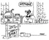 Cartoon: Happy Hour (small) by RABE tagged apotheke,apotheker,medizin,medikamente,drogerie,rezept,arznei,verkäufer,rizinus,rizinusoel,abführmittel,durchfall,dünnpfiff,happy,hour,toilettenpapier,krankenkasse,barmer,aok,patient,darmerkrankung,ehec,meßbecher,apothekerglas,schubfächer,aufbewahrungssch