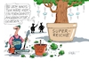 Cartoon: Reformschnitt (small) by RABE tagged merz,kanzler,koalition,union,spd,klingbeil,cartoon,karikatur,pressezeichnung,farbcartoon,tagescartoon,db,bahn,frühling,frühjahr,frühjahrsputz,ice,zug,blumenkasten,blumenkästen,esc,songcontest,reform,sozialreform,sozialstaat,reiche,superreiche,zunahme,wachstum,gärtner,gärtnerei,formschnitt,heckenschere,astschere,blumentopf,pflanze,superwachstum,millionär,milliardäre