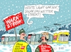 Cartoon: Wetterstreik (small) by RABE tagged merz,kanzler,koalition,union,spd,klingbeil,cartoon,karikatur,pressezeichnung,farbcartoon,tagescartoon,bürokratie,verwaltung,beamte,modernisierung,monster,drachen,schwert,holzschwert,nägel,säge,wetter,winter,schnee,eis,glatteis,verdi,strei,personennahverkehr,bus,straßenbahn,warnstreik,öpnv,streikweste,verkehr
