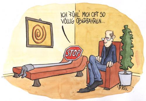 Cartoon: .... (medium) by mele tagged psychologe,couch,,psychologe,couch,therapeut,therapy,sitzung,gespräch,unterhaltung,problem,verkehrsschild,schild,stop,überfahren,verkehr