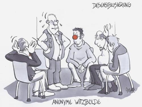 Cartoon: Anonyme Witzbolde (medium) by mele tagged selbsthilfegruppe,anonyme,,selbsthilfegruppe,anonym,clown,witzbold,gruppe,hilfe,spaß,therapie