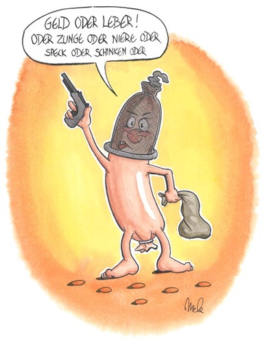 Cartoon: Raubwurst (medium) by mele tagged wurst,bankräuber,räuber,zutaten