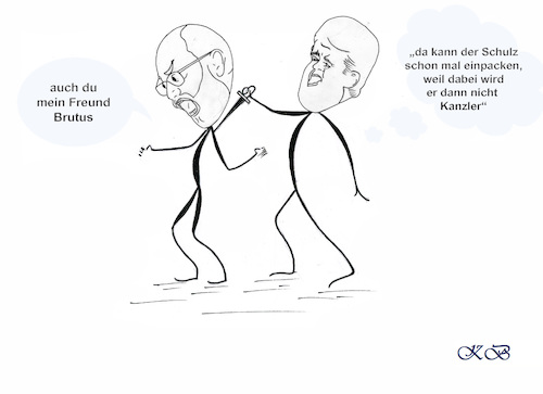 Cartoon: Selbstzerstörung (medium) by menschenskindergarten tagged gabriel,schulz,bundestagswahl,brutus