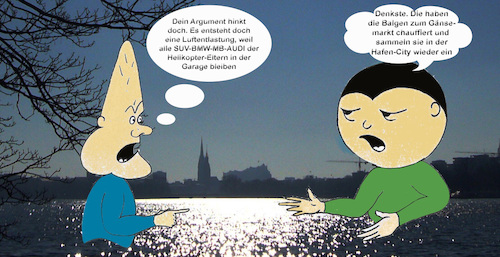 Cartoon: Mit Greta nach Utopia (medium) by menschenskindergarten tagged umweltbelastung,umweltschonung,klimawandel,polarisierung,feinstaub,co2,kunststoffverpackung,abfallentsorgung,mobilität