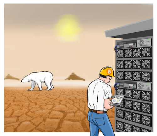 Cartoon: Bitcoin Mining (medium) by Cloud Science tagged bitcoin,mining,miner,kryptowährung,währung,geld,klima,server,abbau,nachhaltigkeit,umwelt,klimawandel,umweltschädlich,natur,technologie,technik,blockchain,energie,strom,digitalisierung,digital,zukunft,finanzen,bitcoin,mining,miner,kryptowährung,währung,geld,klima,server,abbau,nachhaltigkeit,umwelt,klimawandel,umweltschädlich,natur,technologie,technik,blockchain,energie,strom,digitalisierung,digital,zukunft,finanzen