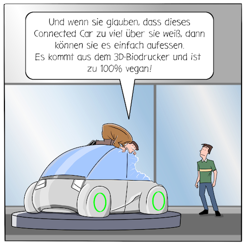 Cartoon: Connected Car (medium) by Cloud Science tagged connected,car,essbar,auto,vernetzung,digitalisierung,3d,drucker,smart,technik,technologie,automatisierung,autoverkauf,autoverkaeufer,mobilitaet,automobilhersteller,automobilindustrie,wirtschaft,energie,nachhaltigkeit,digital,daten,datenschutz,abhoeren,verhalten,ueberwachung,vegan,konzept,industrie,zukunft,business,it,moeller,cartoon,connected,car,essbar,auto,vernetzung,digitalisierung,3d,drucker,smart,technik,technologie,automatisierung,autoverkauf,autoverkaeufer,mobilitaet,automobilhersteller,automobilindustrie,wirtschaft,energie,nachhaltigkeit,digital,daten,datenschutz,abhoeren,verhalten,ueberwachung,vegan,konzept,industrie,zukunft,business,it,moeller,cartoon