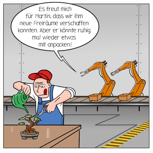 Cartoon: Freiräume (medium) by Cloud Science tagged roboter,automatisierung,tech,technik,technologie,it,computer,automation,arbeit,new,work,digitalisierung,digital,freiheit,freiräume,job,industrie40,industrie,produktion,fabrik,robo,autonom,mitarbeiter,arbeitslosigkeit,arbeitslos,vernetzung,ki,roboter,automatisierung,tech,technik,technologie,it,computer,automation,arbeit,new,work,digitalisierung,digital,freiheit,freiräume,job,industrie40,industrie,produktion,fabrik,robo,autonom,mitarbeiter,arbeitslosigkeit,arbeitslos,vernetzung,ki