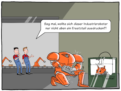 Cartoon: KI Roboter (medium) by Cloud Science tagged roboter,industrieroboter,fertigung,3ddruck,roboterarm,industrie,digitalisierung,automatisierung,zukunft,disruption,ki,kuenstliche,intelligenz,bedrohung,algorithmen,produktion,kampfroboter,digital,technik,technologie,moeller,illustration,cartoon,40,arbeitswelt,roboter,industrieroboter,fertigung,3ddruck,roboterarm,industrie,digitalisierung,automatisierung,zukunft,disruption,ki,kuenstliche,intelligenz,bedrohung,algorithmen,produktion,kampfroboter,digital,technik,technologie,moeller,illustration,cartoon,40,arbeitswelt