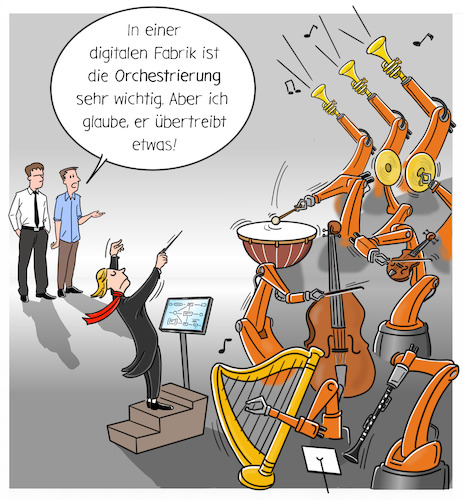 Cartoon: Orchestrierung (medium) by Cloud Science tagged orchestrierung,it,iiot,iot,robotik,roboter,automatisierung,fabrik,industrie,fertigung,produktion,assets,maschine,ki,digitalisierung,digital,tech,technik,technologie,innovation,transformation,vernetzung,smart,factory,industrie40,dirigent,werkhalle,orchestrierung,it,iiot,iot,robotik,roboter,automatisierung,fabrik,industrie,fertigung,produktion,assets,maschine,ki,digitalisierung,digital,tech,technik,technologie,innovation,transformation,vernetzung,smart,factory,industrie40,dirigent,werkhalle