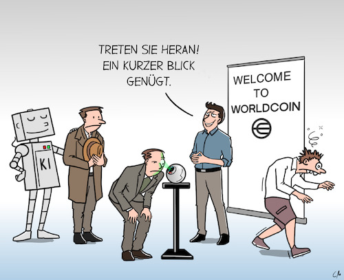 Cartoon: Worldcoin (medium) by Cloud Science tagged worldcoin,sam,altman,infrastruktur,tech,technologie,openai,ki,künstliche,intelligenz,arbeitslosigkeit,augenscan,orb,orbs,kryptowährung,bedingungsloses,grundeinkommen,bge,irisscan,worldcoin,sam,altman,infrastruktur,tech,technologie,openai,ki,künstliche,intelligenz,arbeitslosigkeit,augenscan,orb,orbs,kryptowährung,bedingungsloses,grundeinkommen,bge,irisscan