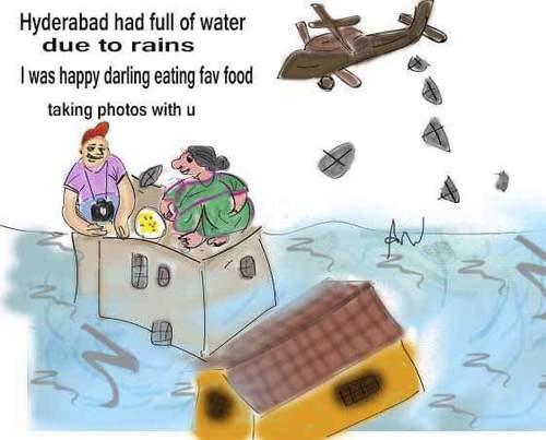 Cartoon: Couple enjoying in floods (medium) by anupama tagged floods