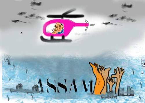 Cartoon: flood visit (medium) by anupama tagged assam,flood,visit