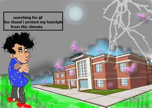 Cartoon: guy insearch of gf near college (medium) by anupama tagged how,should,protect,my,hairstyle