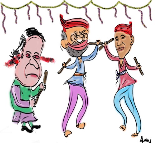 Cartoon: india and US..political gains (medium) by anupama tagged political,gains