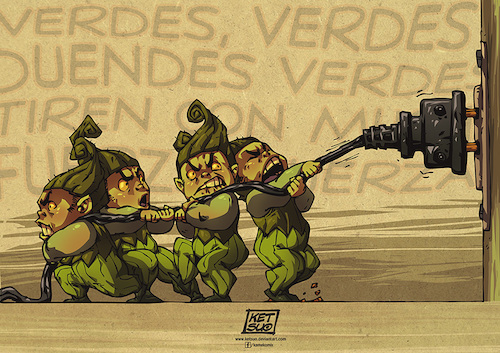 Cartoon: Duendes Verdes (medium) by ketsuotategami tagged electricity,saving,environment,earth,polution