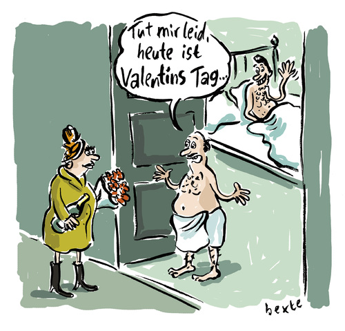 Cartoon: Valentins Tag (medium) by Bettina Bexte tagged valentinstag,blumen,liebe,date,bett,missverständnis,geschenk,frauen,männer,verabredung,valentinstag,blumen,liebe,date,bett,missverständnis,geschenk,frauen,männer,verabredung