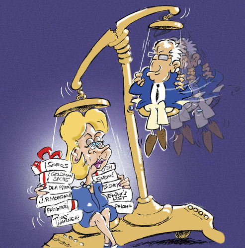 Cartoon: HRC-Bern Balance (medium) by stip tagged bernie,sanders,hillary,clinton,primaries,caucus,super,tuesday,superpac,usa,elections,feelthebern,bernie,sanders,hillary,clinton,primaries,caucus,super,tuesday,superpac,usa,elections,feelthebern