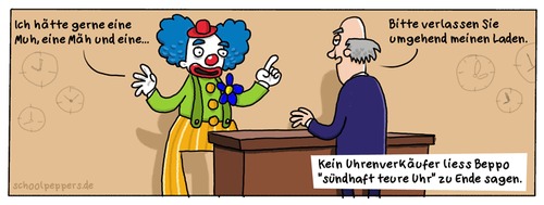 Cartoon: Schoolpeppers 101 (medium) by Schoolpeppers tagged beppo,clown,einzelhandel