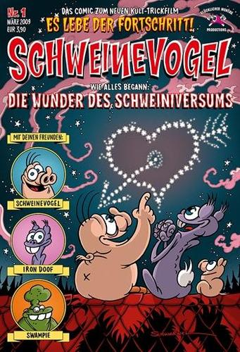 Cartoon: Cover Comic Schweinevogel Nr. 1 (medium) by Schweinevogel tagged comic,cover,schwarwel,schweinevogel,iron,doof,swampie,wunder,schweiniversums
