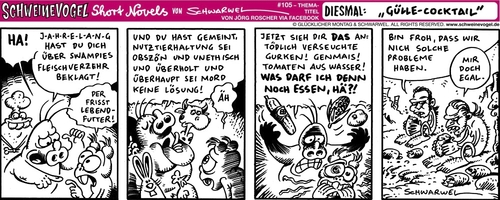 Cartoon: Schweinevogel Gülle- Cocktail (medium) by Schweinevogel tagged schweinevogel,sid,schwarwel,iron,doof,swampie,cartoon,funny,vegan,essen,genmais