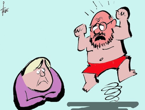 Cartoon: ...... (medium) by tiede tagged merkel,schulz,wahlen,tiede,cartoon,karikatur,merkel,schulz,wahlen,tiede,cartoon,karikatur