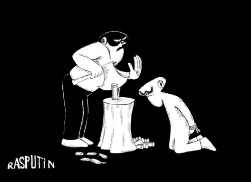 Cartoon: Erst die Arbeit dann das Spiel (medium) by tiede tagged tiede,tiedemann,henker,schwarzer,humor,black,arbeit,job,hinrichtung,todesstrafe,holz